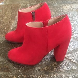 Cherry red chunky heel booties 🍒
